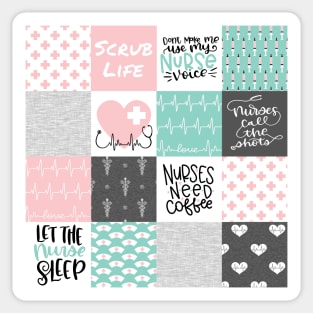 Nurse Patchwork - pink/aqua Sticker